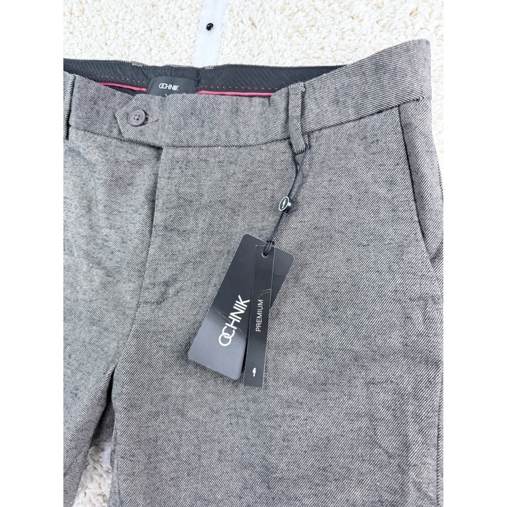 Mens 34 Ochnik Chino Pants Cotton Gray Slim Fit Dress Trousers W34 L32 NWT